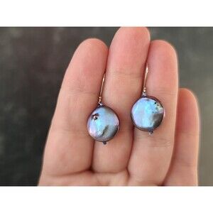 14K White Gold Pearl Dangling Pierced Earrings Vintage